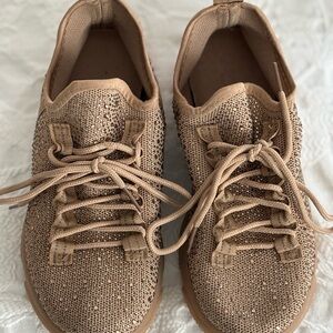 Women’s Rhinestone Studded Tan Knit Sneakers